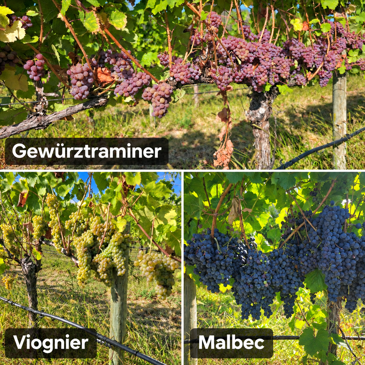 Gewürztraminer, Viognier, and Malbec grapes at the Summerland vineyard